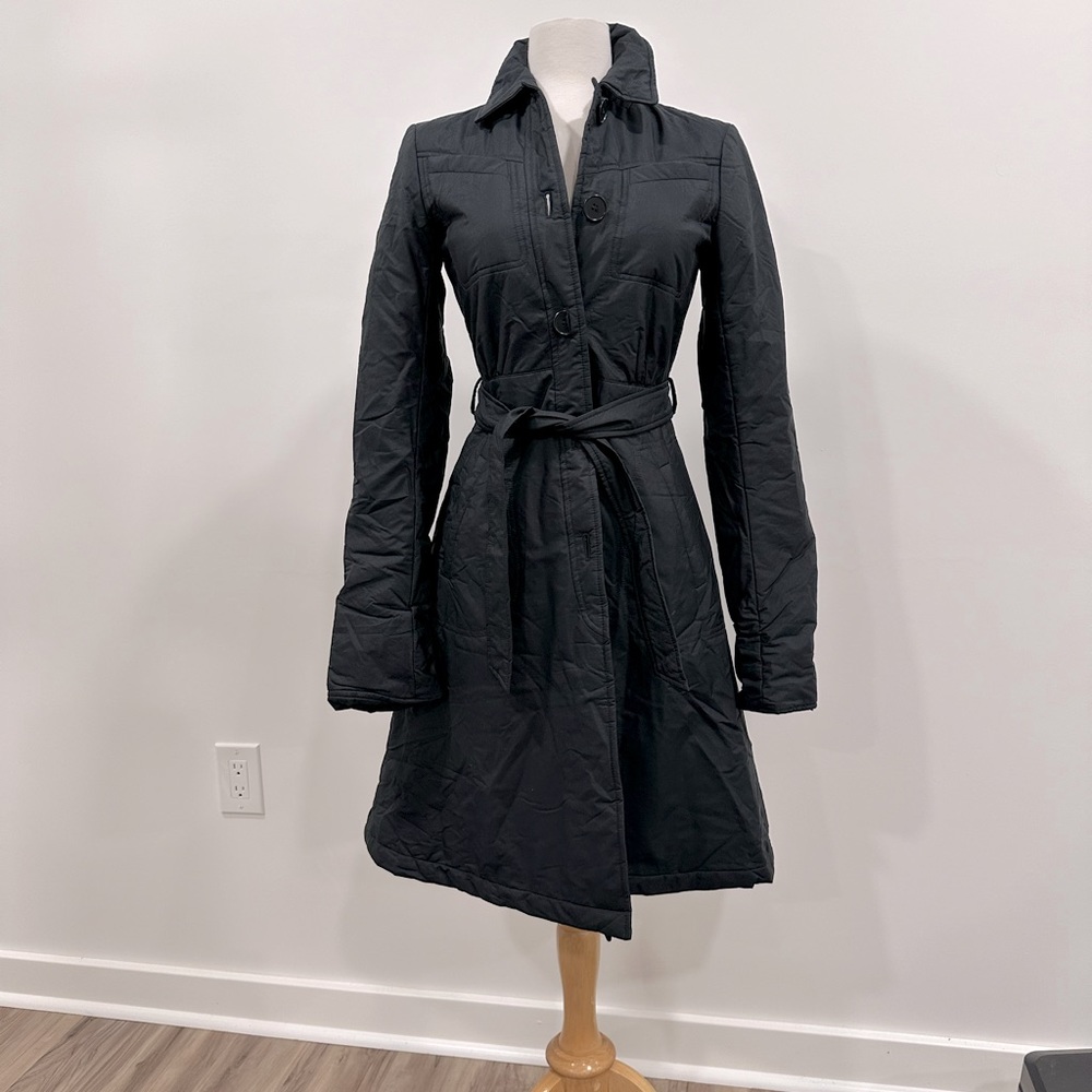 Silk black trench coat by Theory, size P, EUC